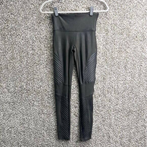 Spanx Leggings Women’s Small Dark Gray Faux Leather Moto - Picture 1 of 7